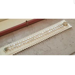 RARE VINTAGE GUMPS DOUBLE 2 ROW CULTURED BIWA PEARL 14K GOLD BRACELET STRAND